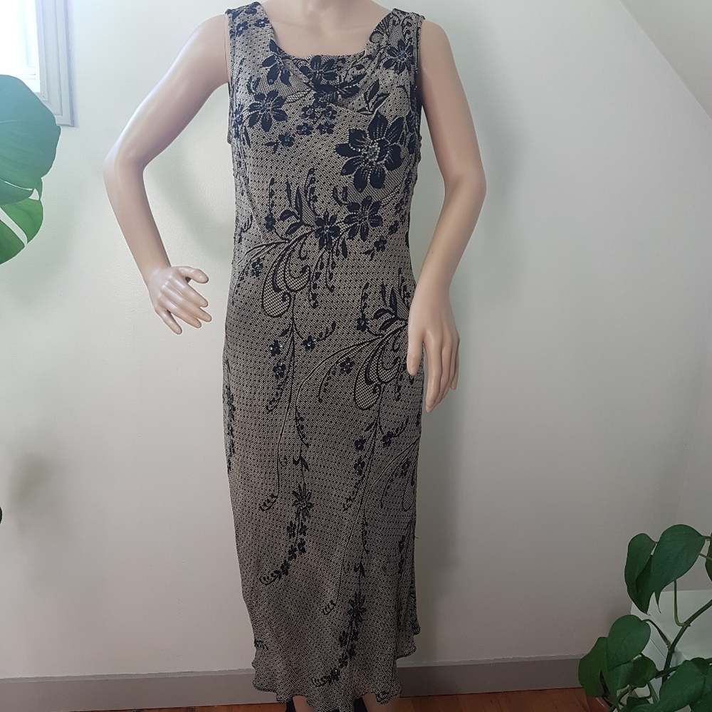 Paradise Vintage Y2K Fairy Grunge Embellish Sequin Bead Cowl Maxi Dress Sz S/M